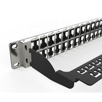 Panel Patch Enmane 1U 48 Port Cat6a RJ45 Modular Jack FTP Shielded Cold Rolled Steel dengan Pengatur Kabel yang Dapat Dipindahkan, Warna Hitam