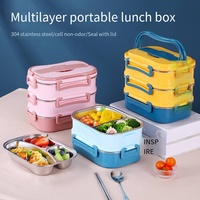 Boîte à lunch isotherme à 3 étages anti-fuite, boîte bento pour enfants, récipient alimentaire empilable en acier inoxydable avec sac thermique pour l'école