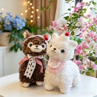 Peluche Alpaga Mignonne Kawaii, Jouet en Peluche Doux en Polaire Bouclée, Poupée Alpaga Blanche avec Nœud et Décoration Cerise, Cadeau en Gros