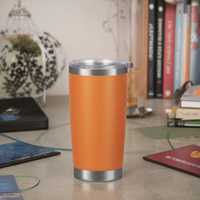 Gobelet en acier inoxydable de 20oz avec couvercle en poudre de style américain, tasse à café isolée sous vide à double paroi pour les voyages en voiture.