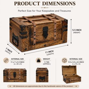 Caja de Recuerdos de Madera Hecha a Mano, Caja de Almacenamiento de Joyas Rectangular de Madera de Mango, Cofre del Tesoro Vintage, Caja de Almacenamiento Decorativa para Dormitorio - Product Image 5