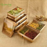 Senang02 Nouveau Design Boîte à Sushi à Emporter 2 Compartiments en Papier Kraft Jetable, Laminage Mat, Écologique, Recyclable et Compatible Micro-ondes