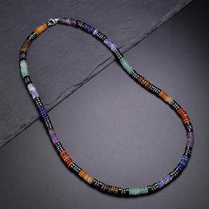 Collar de Piedras Preciosas de Obsidiana Negra y Ojo de Tigre con 7 Chakras para Hombre, Collar de Cuentas de Piedra Natural JNK9415 - Product Image 1