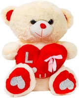 Animaux en peluche de la Saint-Valentin de 25cm ours en peluche blanc tenant un cœur rouge avec je t'aime inscrit dessus