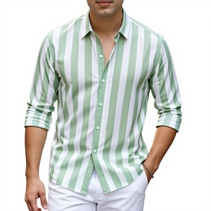 Chemise décontractée à manches longues rayée pour homme, col rabattu, boutonnée, tissée, 100 % coton popeline, écologique, coupe classique, automne - Product Image 4