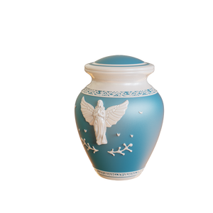 بيع بالجملة OEM ODM صنع يدويا تابوت خزفي أزرق سيراميك مباركة ملاك تذكاري حرق الرماد البشري - Product Image 3