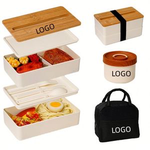 High Quality Custom Logo Reusable Bpa Free Japanese Kid Bento <b>Lunch</b> <b>Box</b> Double Layer <b>Lunch</b> <b>Box</b> With Bamboo Lid - Product Image 1