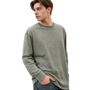 T-shirt vintage de haute qualité, effet délavé, prix bas, TKAN1006D, coton lourd 100%, uni, streetwear, manches longues, pour homme - Product Image 1