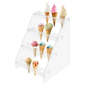 Ice Cream Cone Serving Holder - Food Cones Display Stand Clear Ice Cream Acrylic Display Stand 3 Layer 18 Holes Cone Display