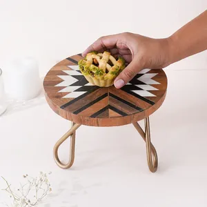 Handmade Wooden Cake Stand with New Design round Set Wood Inlay Geomatrix for Wedding Parties Made in India - Product Image 1
