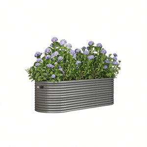 Jardinera Elevada de Acero para Jardín, Elíptica, con Recubrimiento en Polvo Gris, Duradera, Macetas, Jardineras - Product Image 1