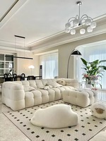 Canapé Chesterfield de luxe moderne et minimaliste pour salon, en tissu polaire berbère, style français, velours flocon de neige, crème, grande profondeur