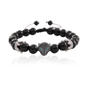European Style Leopard Head Crown Black <b>Beaded</b> <b>Bracelet</b> For Men Copper Alloy Jewelry Engagement Gift - Product Image 5