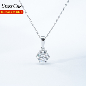 Starsgem 1ct Brilliant Solitaire Six Prong Pendant <b>Necklace</b> <b>D</b> Color Lab Grown Diamond Rhodium Plated 925 Sterling Silver Women - Product Image 1