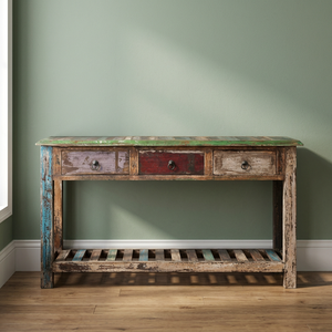 Table console extensible en métal et bois de style industriel et farmhouse antique pour salon, hall, villa, meubles de maison - Product Image 3