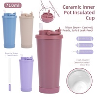 Gobelet isotherme en acier inoxydable de 28 oz avec revêtement céramique intérieur, poignée et paille, pour voiture et voyage, vente en gros