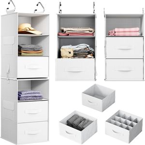Hanging Closet Organizer <b>6</b>-Shelf With 3 <b>Drawers</b> And Side Pockets For Bedroom Clothing Storage - Product Image 1