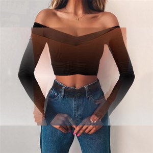 Camisetas de mujer, camiseta sexy y de moda para mujer, camiseta de manga larga con hombros descubiertos, camiseta de color sólido para mujer, Camisetas Básicas de otoño - Product Image 6