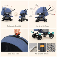 Poussette légère pliable pour enfants 3 en 1, pouvant basculer et rouler, 4 roues tout-terrain, pliage à une main, cadre en métal pour bébé