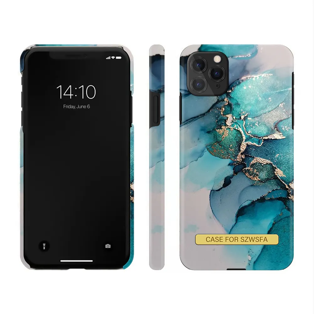 OEM ODM Custom Logo Design PC Marble Phone Case Water Transfer with Gold Metal Strip phone cover For iPhone 11 12 13 14 Pro Max