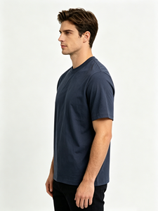 Fornitore all'Ingrosso di T-shirt Blu in Maglia 100% Cotone con Spalle Scese, Personalizzabile con Logo, Abbigliamento Uomo per Acquisti all'Ingrosso - Product Image 3