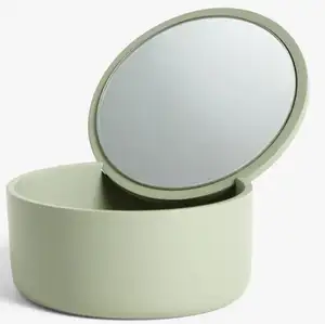 带镜子的圆形折叠式首饰盒