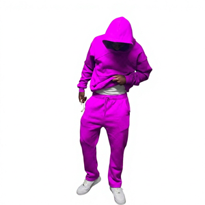 Ensemble de survêtement sportif décontracté pour hommes, coupe ajustée, en tissu éponge uni, séchage rapide, avec sweat à capuche et pantalon de jogging, style streetwear - Product Image 5