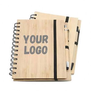 Eco Friendly Recycled Bamboo Cover Printing Laser Engraved <b>Personalised</b> Memo Wood Journal Spiral Notebook Gift - Product Image 1