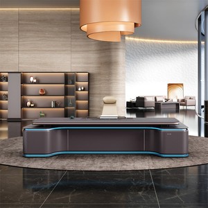High-Tech Luxury MFC Board Executive Office Desk Gestionnaire en forme de L de grande taille en chêne MDF Style industriel moderne pour les écoles et les hôpitaux - Product Image 2