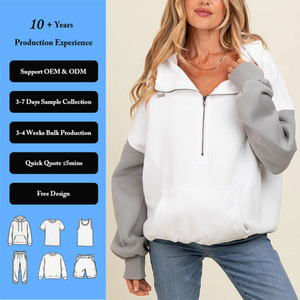 Felpa con Cappuccio da <span class=keywords><strong>Allattamento</strong></span> per Donne, Bianca con Blocchi di Colore, Mezza Zip, Top per <span class=keywords><strong>Gravidanza</strong></span> e <span class=keywords><strong>Allattamento</strong></span> - Product Image 1