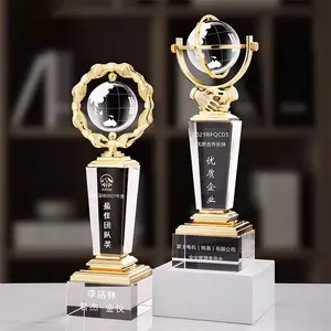 Crystal trophy customized creative metal cooperation win-win team award crystal Globe