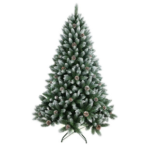 Árbol de Navidad Artificial Nevado con Piñas Naturales, Árbol de Navidad Verde Escarchado con Base Metálica Plegable - Product Image 1