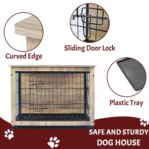 Legno di ferro cassa di cane mobili con vassoio di plastica per animali domestici gabbia di legno per cani - Product Image 3