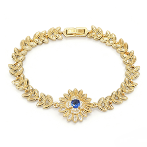 Grosir perhiasan tembaga gelang tekanan Zircon biru bulat Spike gandum berlapis emas 18k wanita hadiah pesta Pulsera De Cisne - Product Image 1