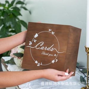 Boîte à cartes en bois Autonomie, carrée, couleur rétro, pour cadeau de mariage, rangement de lettres, boîte aux lettres - Product Image 3