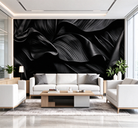Papier peint mural en feuilles plissées noires à effet 3D pour salon, hall d'hôtel et bureau