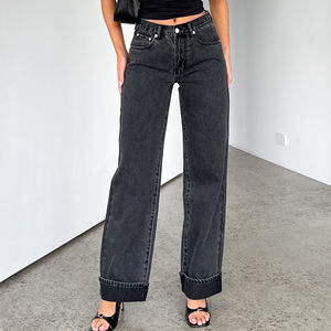 Women's Straight Leg Acid Washed Denim <strong>Pants</strong> Vintage Custom Logo Cotton Denim Trousers Low Waist Loose Fit Female Baggy <strong>Jeans</strong> - Product Image 1