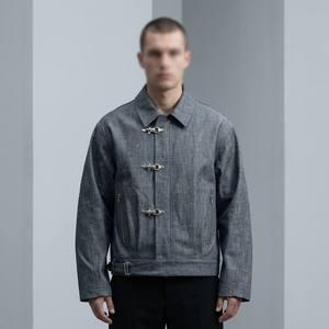 Chaqueta de Hombre Personalizada al por Mayor, de Alta Calidad, en Mezclilla de Algodón, Estilo Industrial, Urbano, Retro, con Hebilla Metálica, Corte Cuadrado - Product Image 3