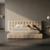 Modernes Luxus-Polsterbett mit großem Kopfteil, Plattform-Bettrahmen, Schlafzimmermöbel, weiches Stoffbett mit dünnem Kopfteil-Design