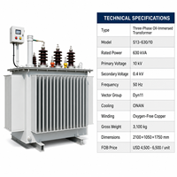 Transformateur immergé dans l'huile triphasé Wanbo-463 S13 630 kVA 10 kV Dyn11 ONAN à bobinage en cuivre à faible perte et à ailettes ondulées