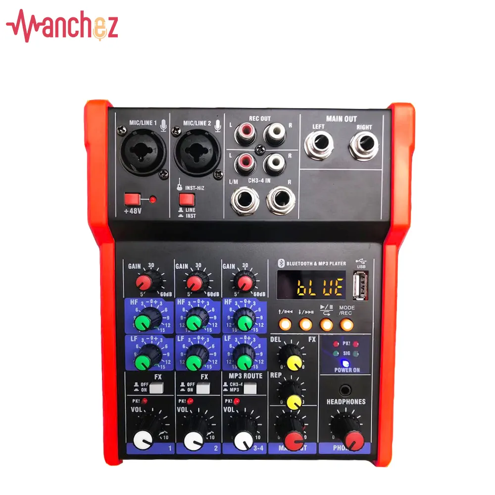 GAX-G4 Portable G4 Sound Mixing Console Audio Mixer Record 48V Phantom Power Effects 4 Channels Audio Mixer with USB
