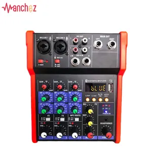 GAX-G4 G4 Konsol Mixer Audio, Mixer Audio 4 Saluran, Mixer Audio Efek Daya Phantom 48V, Rekaman Mixer Audio dengan USB