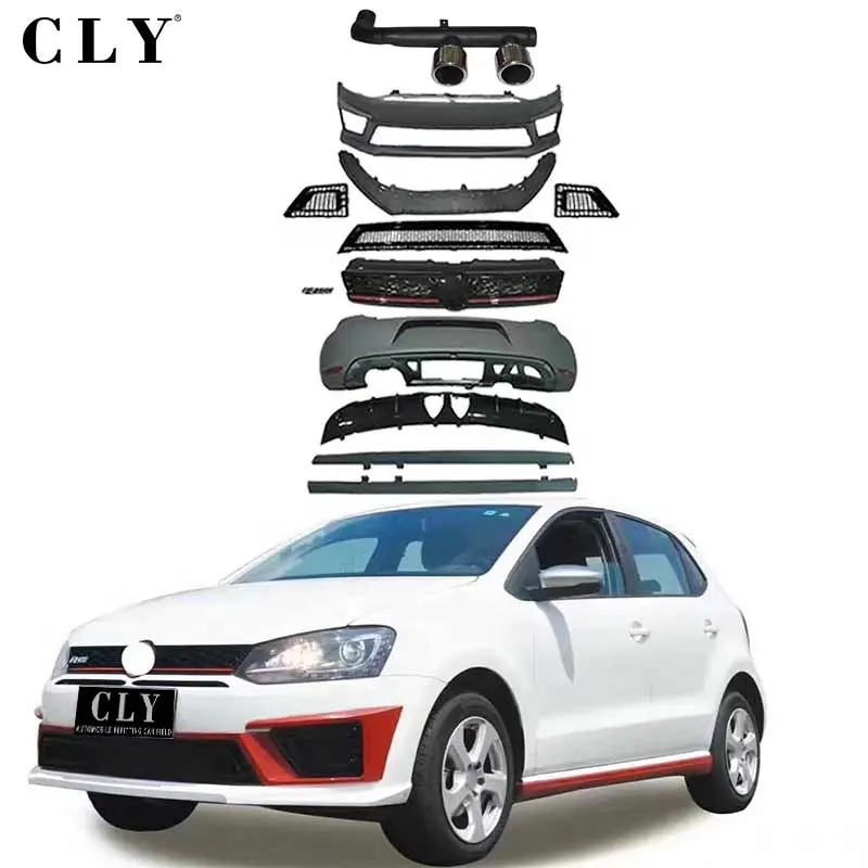 CLY 자동차 범퍼 VW 폴로 업그레이드 R400 2011-2017 바디 키트 전면 그릴 후면 자동차 범퍼 사이드 스커트 디퓨저 팁