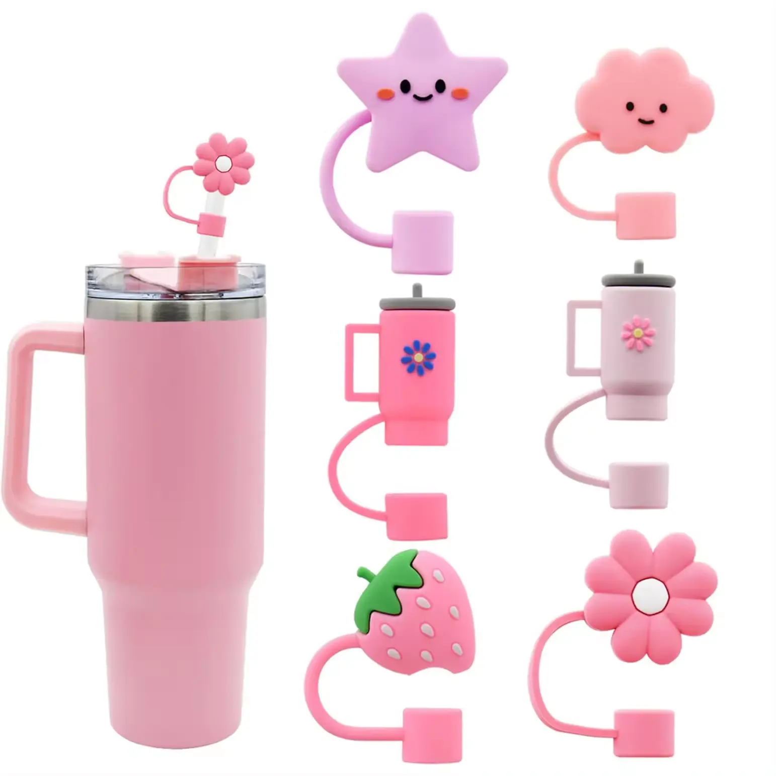 Tùy Chỉnh Bow Thăng Hoa 10Mm Silicone Công Chúa Rơm Tip Uống Bìa Cup Charms Rơm Topper Cho Stanley