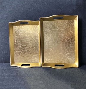 Plateau rectangulaire 3 tailles à double placage pour hôtels et ménages Bol à fruits Assiette décorative avec poignée - Product Image 2