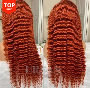 Jahe Oranye Gelombang Dalam Berwarna Virgin Wig Rambut Manusia Jahe Keriting Dalam Gelombang Dalam Renda Depan Wig