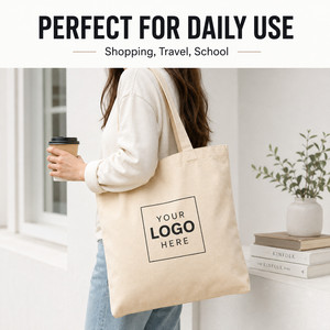 Custom Logo Cotton <b>Canvas</b> Tote Bag with Inner Zipper Pocket Reinforced Handles and Multiple Sizes for Daily Shopping - Product Image 3
