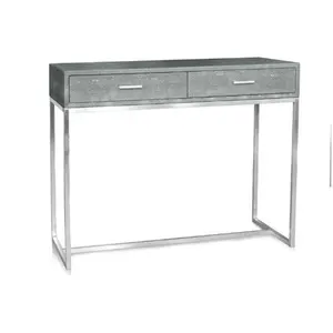 Luxury Faux Leather Console Table With Stainless Steel Stand In Kd
