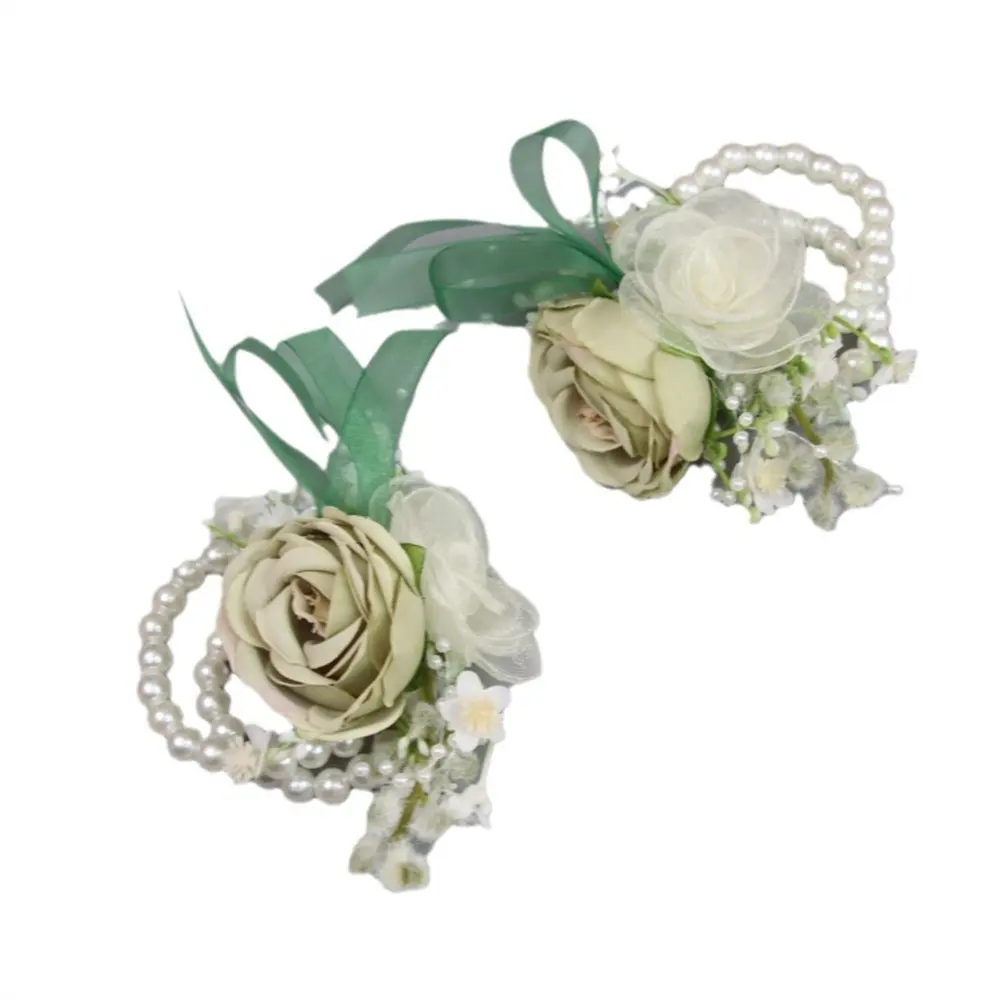 Handgemaakte Kunstmatige Stof Bloem Bloemen Bruids Corsage Pols Bloem Armband Voor Bruiloft