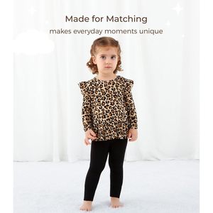 Conjunto de Ropa para Bebés Niñas al por Mayor, Top de Manga Larga con Estampado de Leopardo y Volantes, con Pantalones Negros, Ropa Transpirable de Algodón y Fibra de Bambú - Product Image 3